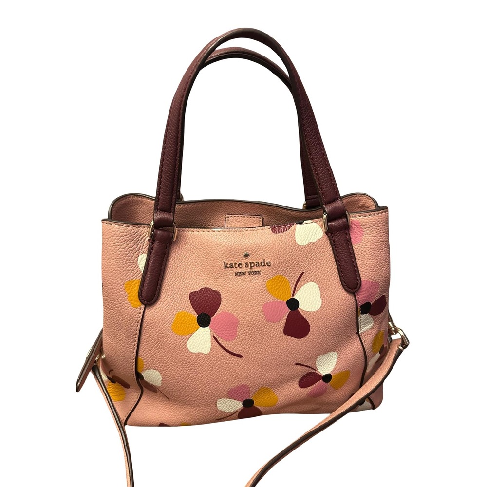 Kate Spade New York Pink Pebbled Leather Spade Flower Satchel Crossbody Bag